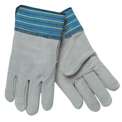 MCR Safety Select Split Cow Gloves, XX-Large, Gray/Yellow with Blue/Yellow/Black Stripes, 1417XXL