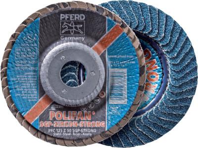 Pferd POLIFAN Flap Discs, 7 in, 80 Grit, 7/8 in Arbor, 8,600 rpm, Flat, 62026