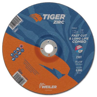 Weiler® Tiger Zirc Combo Wheels, 9" Dia., 1/8" Thick, 7/8" Arbor, 30 Grit, Zirconium, 58058