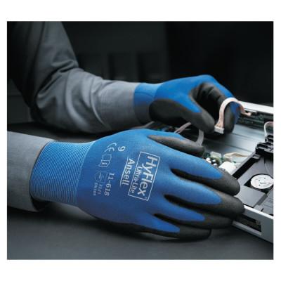 Ansell Hyflex Gloves, 9, Black/Blue, 112076