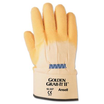 Ansell Golden Grab-It Gloves, 10, Gray/Yellow, Palm Coated, 16-347-10