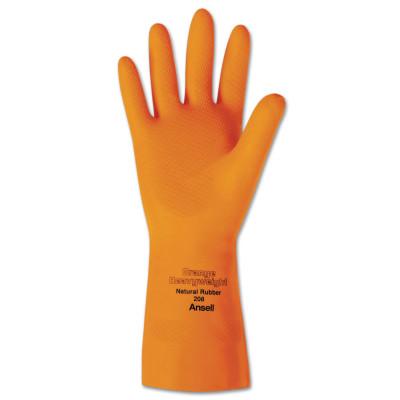 Ansell Heavyweight Latex Gloves, Diamond Grip, Size 8, Flocked Lining, Orange, 208-8