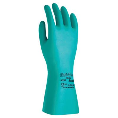 Ansell Solvex Nitrile Gloves, Gauntlet Cuff, Unlined, 22 mil, 18 in, Size 7, Green, 102943