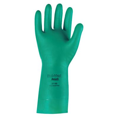 Ansell Solvex Nitrile Gloves, Gauntlet Cuff, Unlined, 15 mil, Size 10, Green, 102935