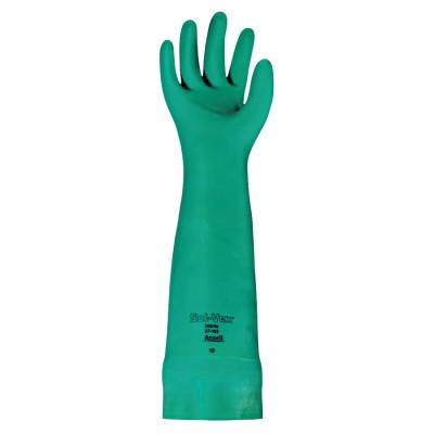 Ansell Solvex Nitrile Gloves, Gauntlet Cuff, Unlined, 22 mil, 18 in, Size 10, Green, 102946