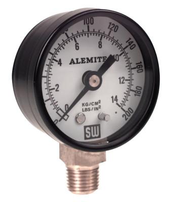 Alemite® Air Pressure Gauge, 200 psi, 1/4 in NPT(M), Back Mount, 323449-4