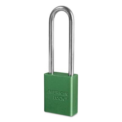 American Lock® Solid Aluminum Padlocks, 1/4 in Diam., 3 in L X 3/4 in W, Green, A1107GRN