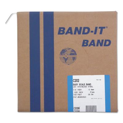 Band-It?? Stainless Steel Bands, 1/4 in x 100 ft, 0.02 in Thick, Stainless Steel, C20299