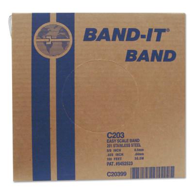 Band-It?? Stainless Steel Bands, 3/8 in x 100 ft, 0.025 in Thick, Stainless Steel, C20399