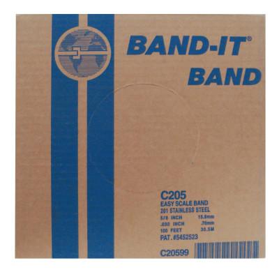 Band-It?? Stainless Steel Band, 5/8 in W x 0.030 in Thick x 100 ft L, SS 201, C20599