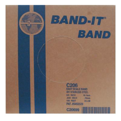 Band-It?? Stainless Steel Band, 3/4 in W x 0.030 in Thick x 100 ft L, SS 201, C20699