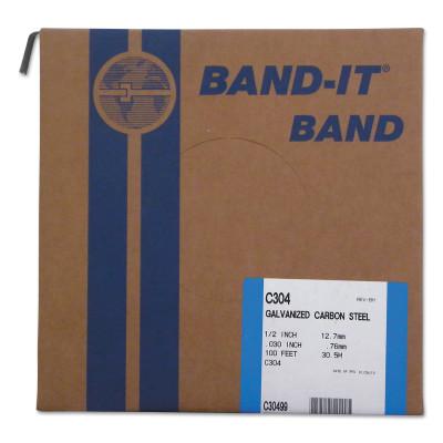 Band-It?? Bands, 1/2 in, 100 ft, 0.03 in, Galvanized Carbon Steel, C30499