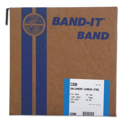 Band-It?? Bands, 3/4 in, 100 ft, 0.03 in, Galvanized Carbon Steel, C30699