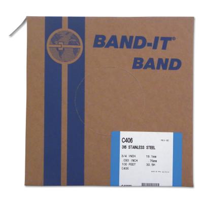 Band-It?? 316 Stainless Steel Band, 3/4 in W x 100 ft L, 0.03 in Thick, 316 Stainless Steel, C40699