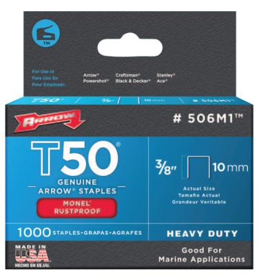 Arrow Fastener T50 Type Staples, 3/8 in L x 3/8 in W, 506M1