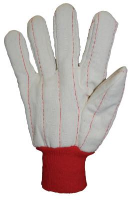 ORS Nasco Cotton Canvas Double-Palm with Nap-in Finish Gloves, Red Knit-Wrist Cuff, Natural White, Large, 1050