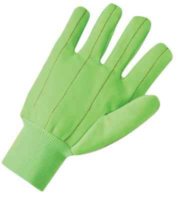 ORS Nasco Cotton/Polyester Corded Double-Palm with Nap-In Finish Gloves, Knit Wrist, Hi-Vis Green, Large, 1060G