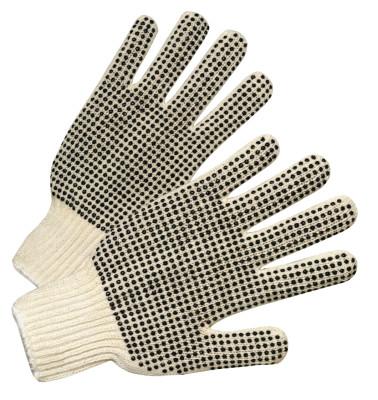 ORS Nasco Medium Weight Seamless String-Knit Gloves w/Single-Sided PVC Dot Grips, Men's, Knit Wrist, Natural White/Black PVC Dots, 6710