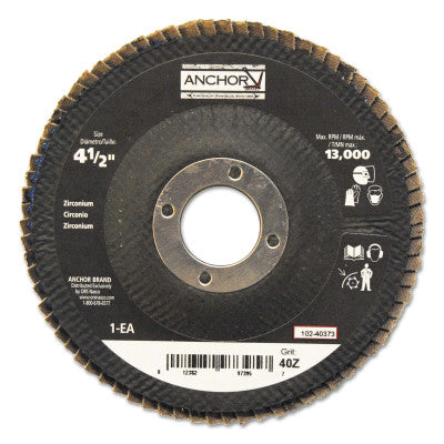 ORS Nasco Abrasive High Density Flap Discs, 4 1/2 in Dia, 40 Grit, 7/8 in Arbor, Type 27, 40373
