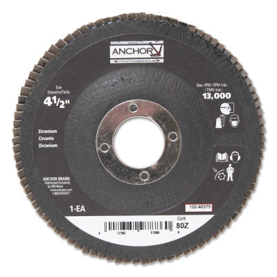ORS Nasco Abrasive High Density Flap Discs, 4 1/2 in Dia, 80 Grit, 7/8 in Arbor, Type 27, 40375