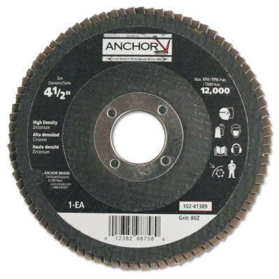 ORS Nasco Abrasive High Density Flap Discs, 4 1/2 in, 80 Grit, 7/8 in Arbor, 12,000 rpm, 41389