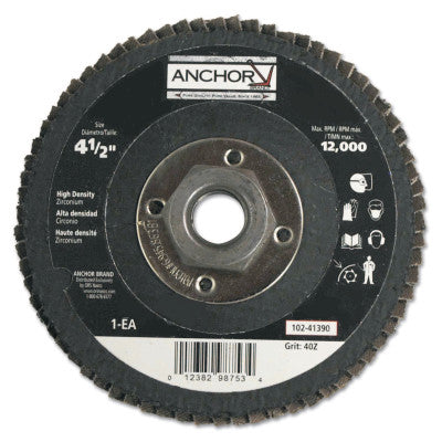 ORS Nasco Abrasive High Density Flap Discs, 4 1/2 in, 40 Grit, 5/8 in - 11 Arbor, 12,000 RPM, 41390