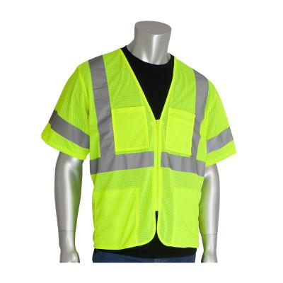 Protective Industrial Products, Inc. ANSI Type R Class 3 Value Four Pocket Zipper Mesh Vests, 4X-Large, Hi-Viz Yellow, 303-MVGZ4P-LY/4X