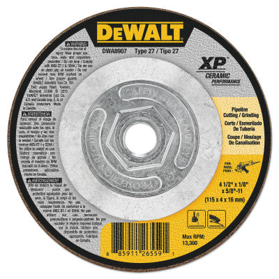 DeWalt® Ceramic Grinding Wheel, 4 1/2 in Dia, 1/8 in Thick, 5/8 Arbor, 24 Grit Ceramic, DWA8907