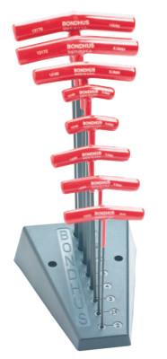 Bondhus® Balldriver T-Handle Hex Key Sets, 8 per stand, Hex Ball Tip, Metric, 13189