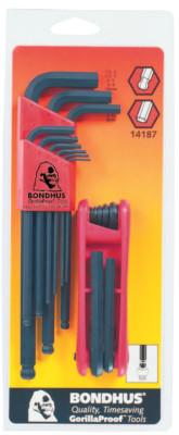 Bondhus® Balldriver L-Wrench and Fold-Up Set Combination, 16 pieces, Hex Ball Tip, Metric, 14187