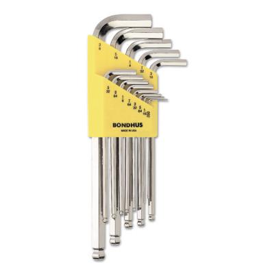 Bondhus® BriteGuard Balldriver L-Wrench Key Sets, 13 per holder, Hex Ball Tip, Inch, 16937