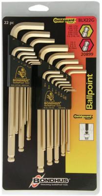 Bondhus?? GoldGuard L-Wrench Combination Sets, 22 pieces, Ball Hex Tip, Inch/Metric, 20899