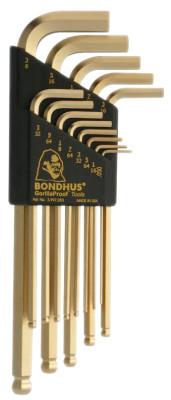 Bondhus® GoldGuard Balldriver L-Wrench Sets, 13 per holder, Hex Ball Tip, Inch, 37937