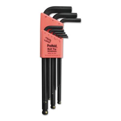 Bondhus® ProHold Balldriver L-Wrench Hex Key Sets, 9 per holder, Hex Ball Tip, Metric, 74999