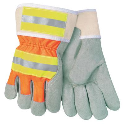 MCR Safety Luminator Leather Palm Gloves, Large, Leather/Nylon, Orange/Gray, 12440RL
