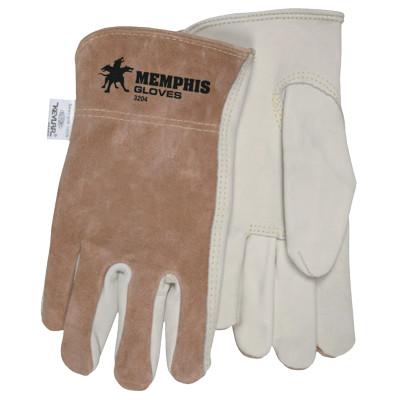 MCR Safety Drivers Gloves, Cow Grain Leather, Medium, Cream/Brown/Green, 3204M