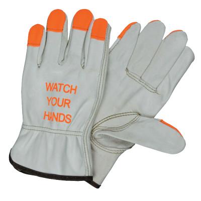MCR Safety "Watch Your Hands" Drivers Gloves, Small, Beige/Hi-Vis Orange/Red, 3213HVIS