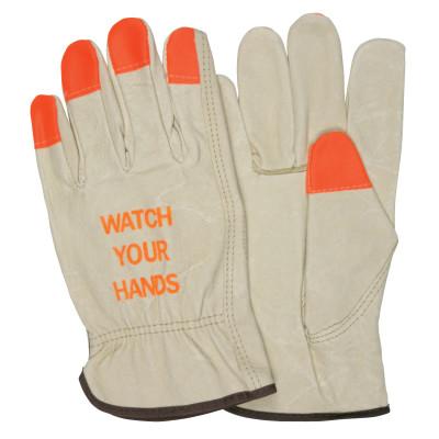 MCR Safety "Watch Your Hands" Drivers Gloves, Large, Beige/Hi-Vis Orange/Brown, 3413HVIL