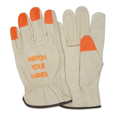 MCR Safety "Watch Your Hands" Drivers Gloves, X-Large, Beige/Hi-Vis Orange/Blue, 3413HVIXL