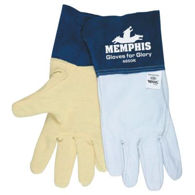 MCR Safety Gloves for Glory, Medium, Grain Goatskin/Cowhide, White/Blue, 4850KM