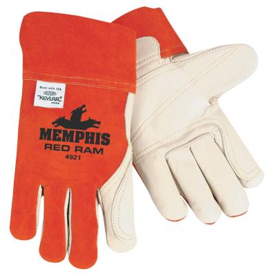 MCR Safety Red Ram Welders Gloves, Split Cow & Grain Cow Leather, XL, Russet/Cream, 4921XL