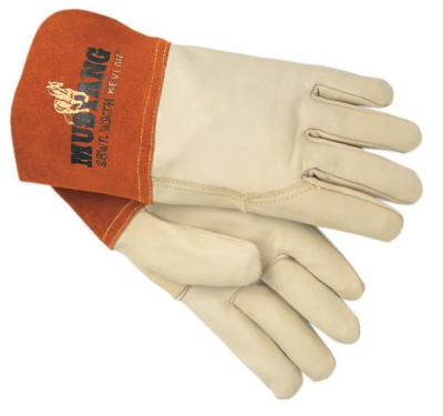 MCR Safety Mustang Welding Gloves, Grain Cowhide & Split Cowhide Leather, L, Russet/Beige, 4950LB