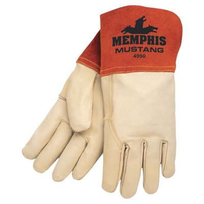 MCR Safety Mustang Welding Gloves, Grain Cowhide & Split Cowhide Leather, Sm, Russet/Beige, 4950S