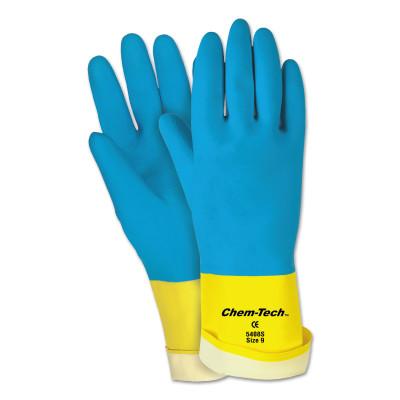 MCR Safety Chem-Tech Neoprene over Latex Gloves, Smooth, Medium, Blue/Yellow, 5408S