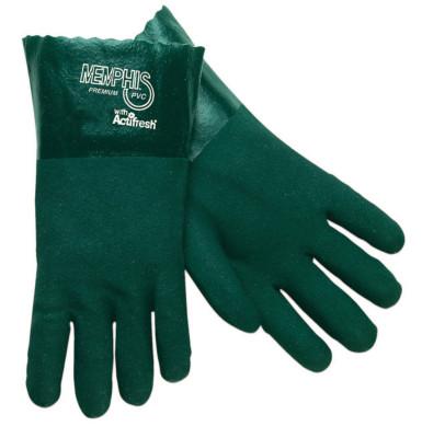 MCR Safety Premium Double-Dipped PVC Gloves, Large, Green, 6412