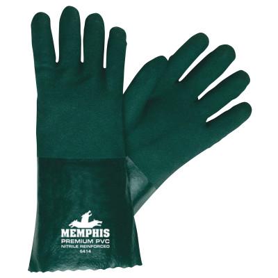 MCR Safety Premium Double-Dipped PVC Gloves, Large, Dark Green, 6414