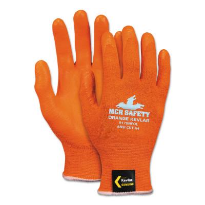 MCR Safety Kevlar Hi-Vis Nitrile Foam Palms, X-Small, Orange, 9178NFOXS