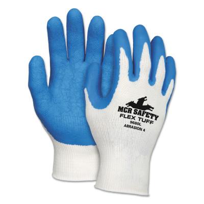 MCR Safety Flex Tuff Latex Dipped Gloves, Small, Blue/White, 9680S