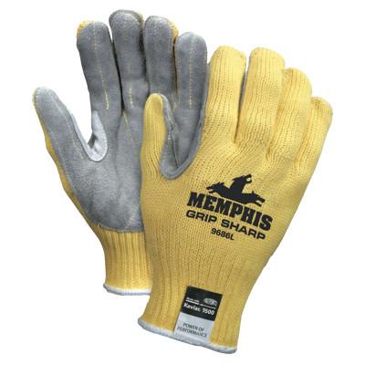 MCR Safety Grip Sharp Gloves, Large, Gray/White/Yellow, 9686L