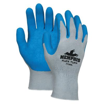 MCR Safety Flex Tuff Latex Dipped Gloves, Large, Blue/Gray/White, FT300L